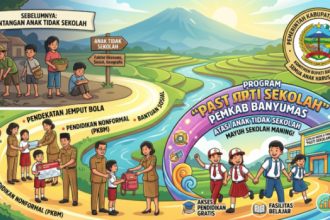 Ilustrasi gambar penerapan program Pasti Sekolah agar anak di kabupaten Banyumas mendapatkan akses pendidikan yang layak. Foto: Google Gemini