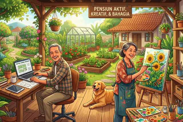 Ilustrasi AI masa pensiun masih tetap aktif dan produktif. Foto: Google Gemini