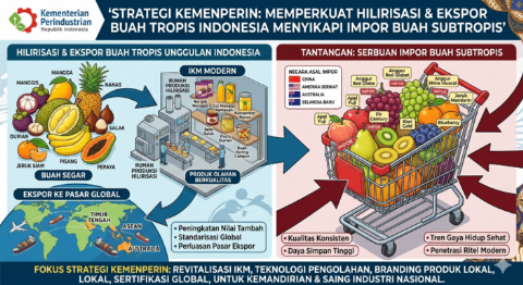Ilustrasi AI Google Gemini; hilirisasi industri buah tropis Indonesia menghadapi impor buah subtropis. Foto: kawanbisnis.com